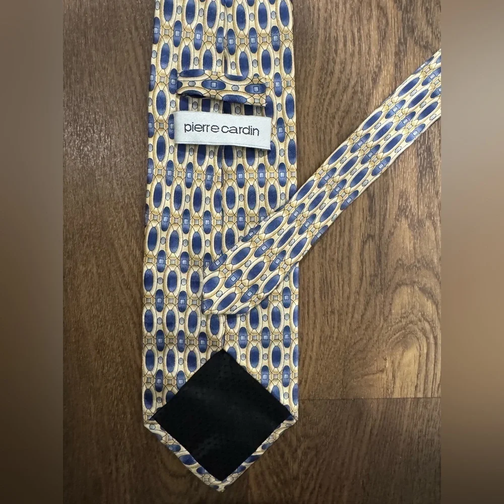 Pierre Cardin Yellow Blue Geometric 100% Silk Necktie